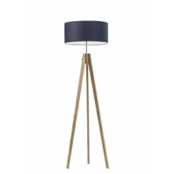 Lampa podłogowa HAITI abażur granatowy stelaż dąb