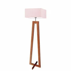 Lampa podłogowa JAWA abażur jasny różowy stelaż mahoniowy