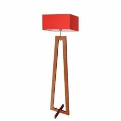 Lampa podłogowa JAWA abażur czerwony stelaż mahoniowy