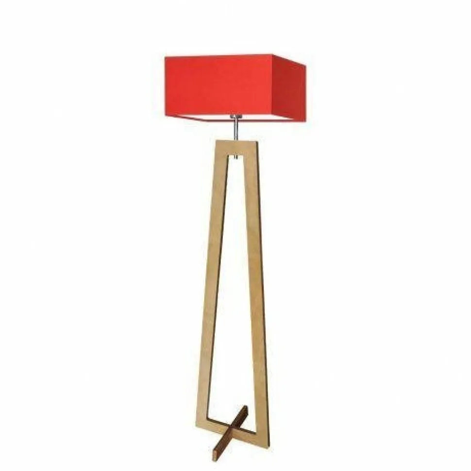 Lampa podłogowa JAWA abażur czerwony stelaż dębowy