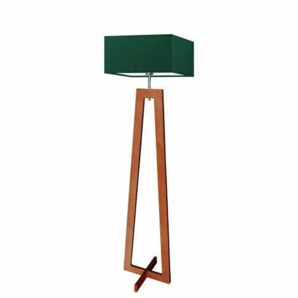 Lampa podłogowa JAWA abażur zieleń butelkowa stelaż mahoniowy