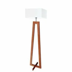 Lampa podłogowa JAWA abażur jasny szary stelaż mahoniowy