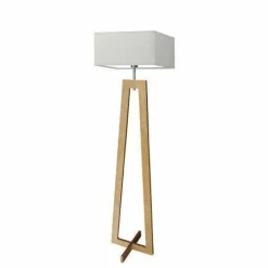 Lampa podłogowa JAWA abażur jasny szary stelaż dębowy