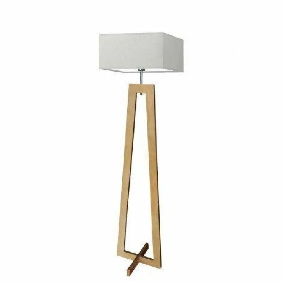 Lampa podłogowa JAWA abażur jasny szary stelaż dębowy