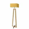 Lampa podłogowa JAWA abażur musztardowy stelaż dębowy