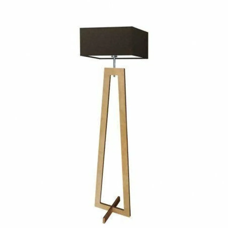 Lampa podłogowa JAWA abażur brązowy stelaż dębowy