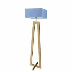 Lampa podłogowa JAWA abażur niebieski stelaż dębowy