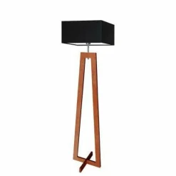 Lampa podłogowa JAWA abażur czarny stelaż mahoniowy