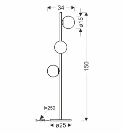 Lampa podłogowa Kama czarny+złoty 3x28W  G9 klosz biały