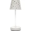 Lampa stołowa ładowana z ażurowymi        gwiazdkami biała