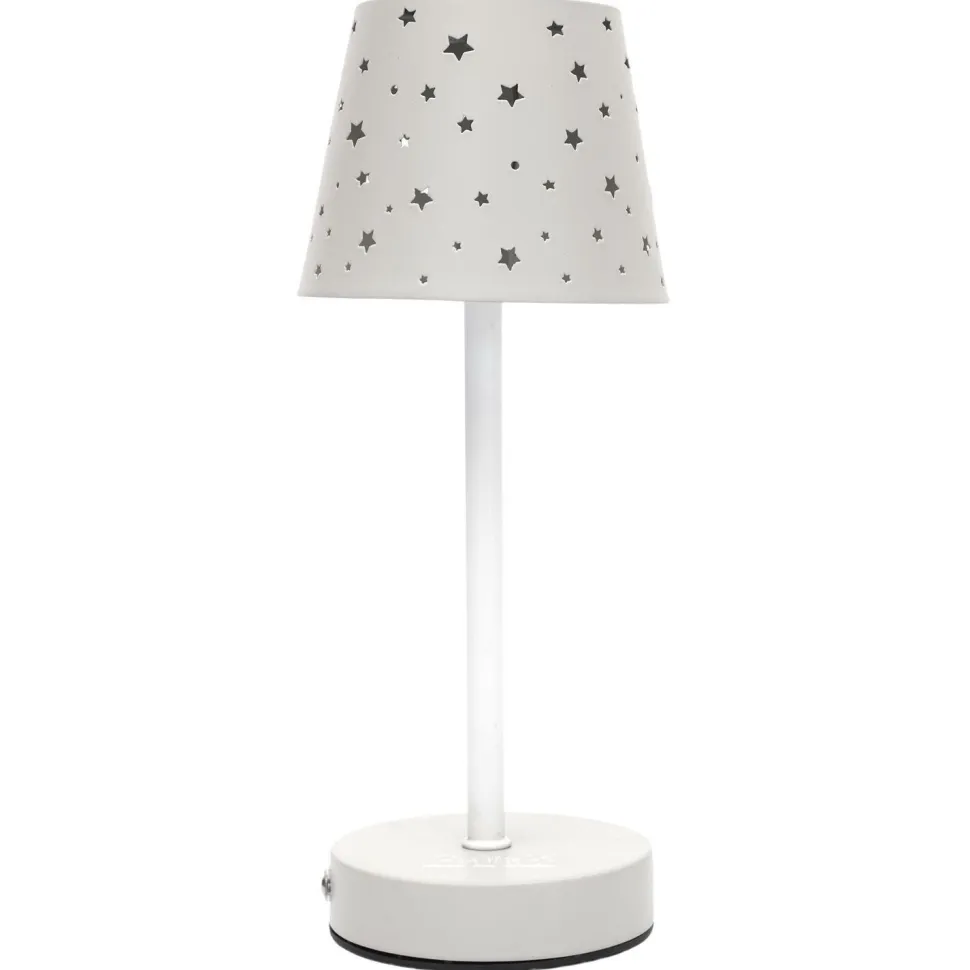Lampa stołowa ładowana z ażurowymi gwiazdkami biała