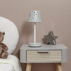 Lampa stołowa ładowana z ażurowymi gwiazdkami biała