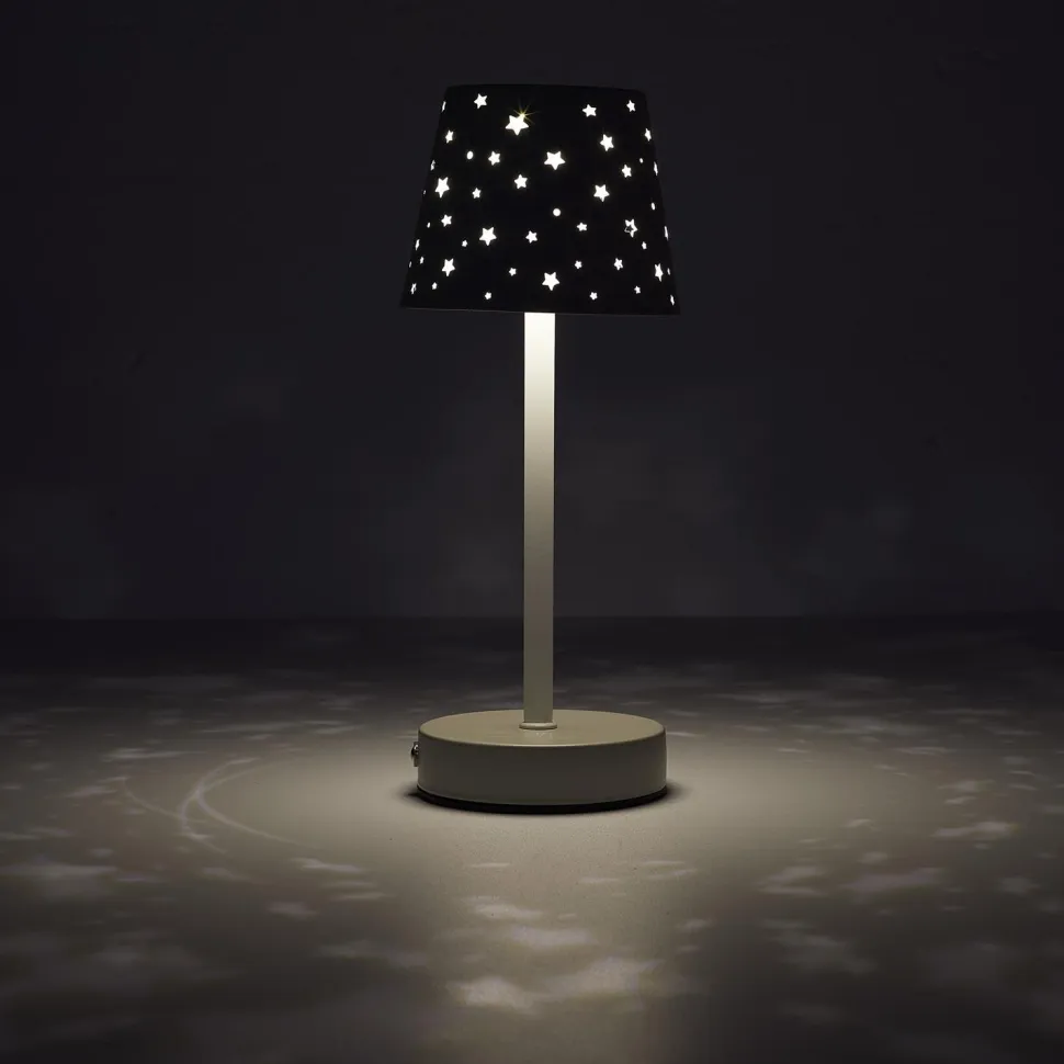 Lampa stołowa ładowana z ażurowymi gwiazdkami biała