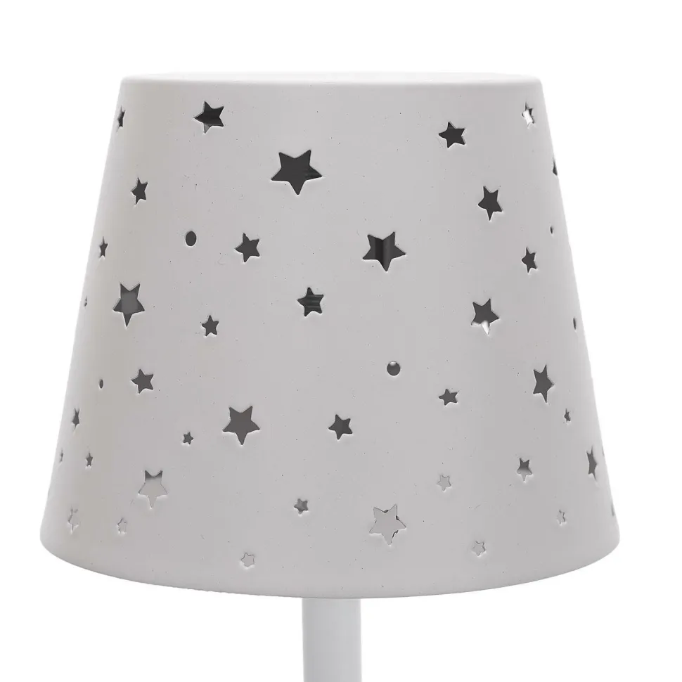Lampa stołowa ładowana z ażurowymi gwiazdkami biała