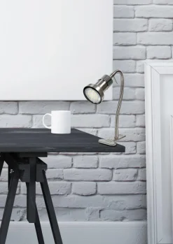 Lampa stołowa Arkon lampka klips 1x50W  GU10 satyna nikiel+chrom bez żarówek