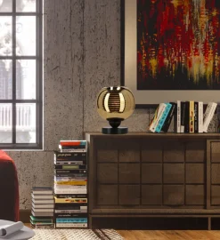 Lampa stołowa Trio czarny 1x60W E27  klosz złoty