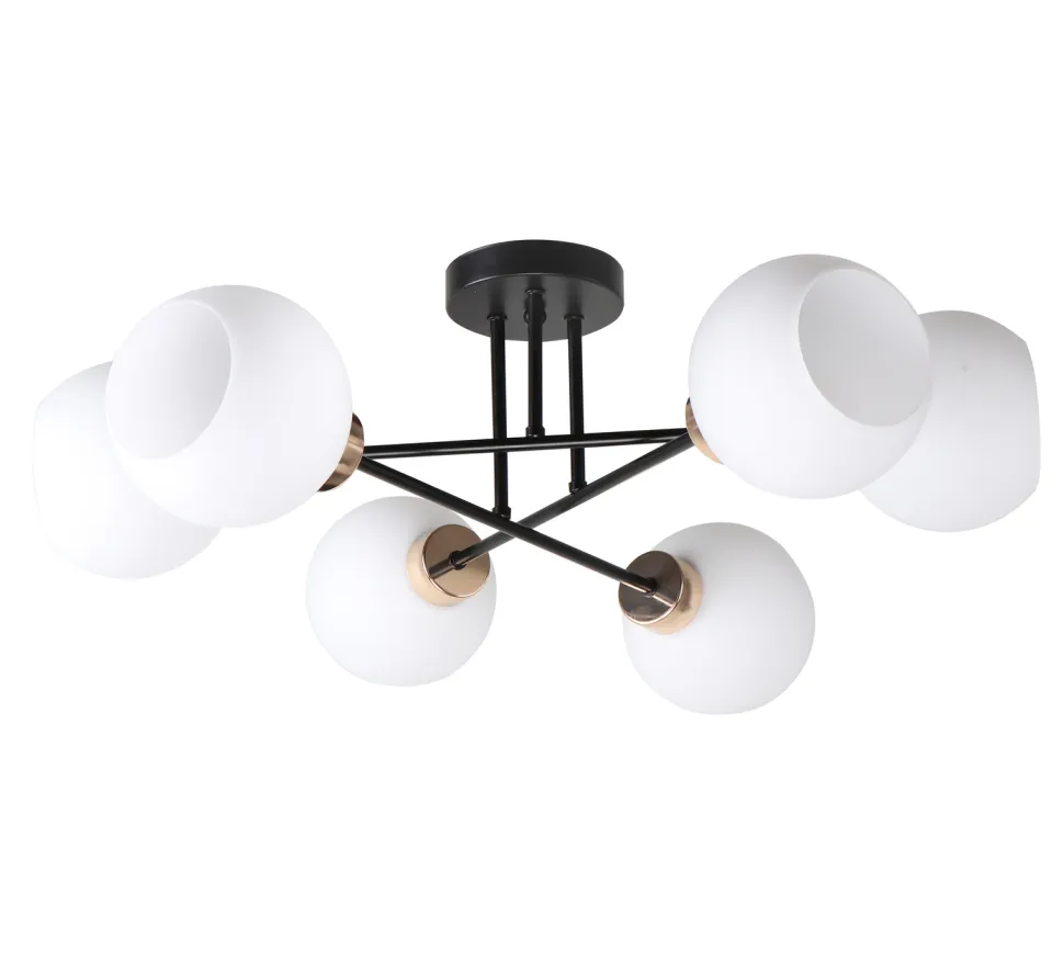 Lampa sufitowa Amanda czarny+złoty 6x40 E27 klosz biały