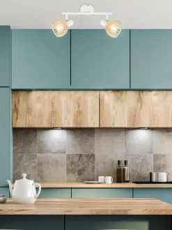 Lampa sufitowa Atarri listwa 2x25W E14  biały+drewno