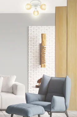 Lampa sufitowa Atarri plafon 3x25W E14 biały+drewno