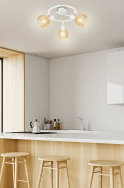 Lampa sufitowa Atarri spirala 3x25W E14  biały+drewno