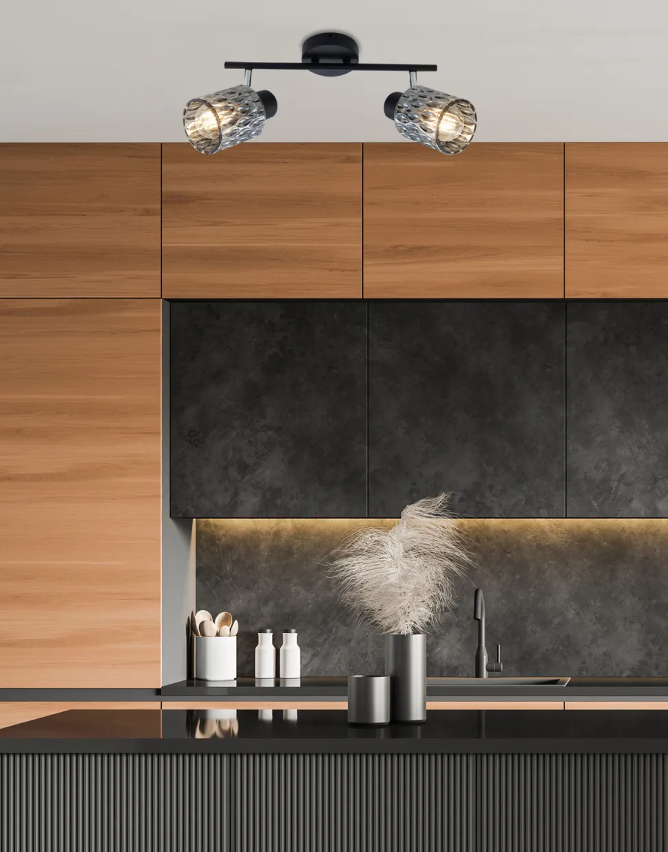 Lampa sufitowa Bill listwa czarny 2x40W E27 klosz dymiony