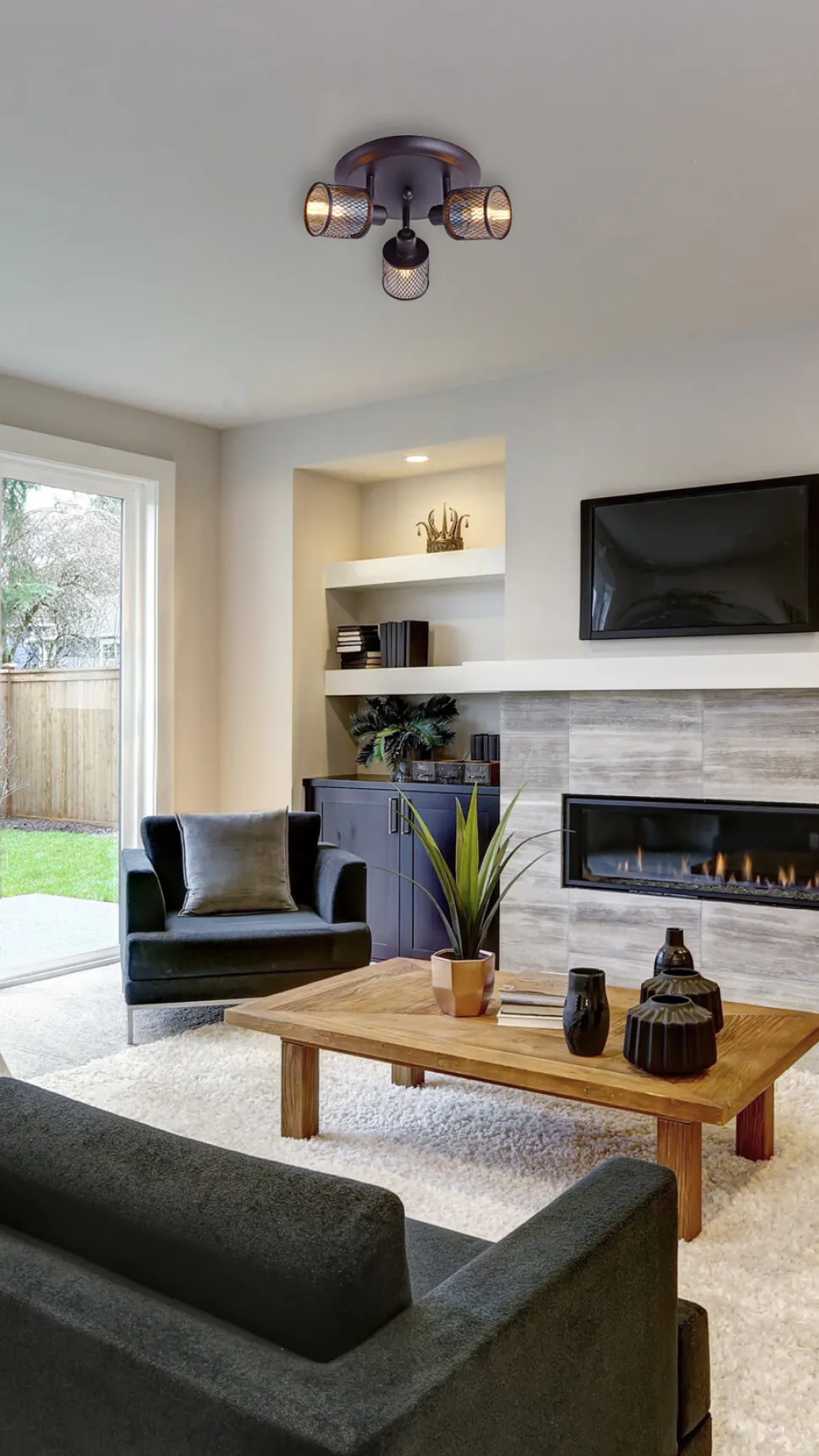 Lampa sufitowa Canabera plafon kawowe złoto 3x40W E14 klosz bursztynowy