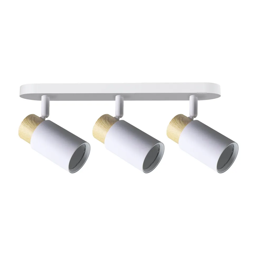 Lampa sufitowa Claro listwa biały 3x15W GU10 klosz biały+drewniany