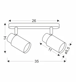 Lampa sufitowa Claro listwa biały 2x15W  GU10 klosz biały+drewniany