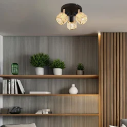 Lampa sufitowa Dubai plafon czarny 3x40W  E14 klosz różowy złoty kryszt transp