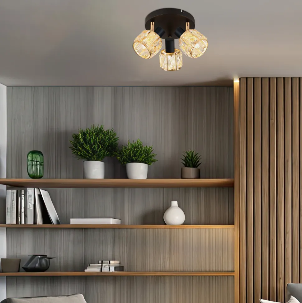 Lampa sufitowa Dubai plafon czarny 3x40W E14 klosz różowy złoty kryszt transp
