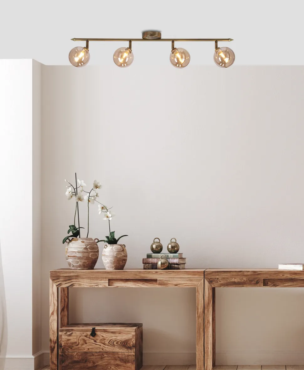 Lampa sufitowa Rodia listwa patynowy 4x40W G9 klosz bursztynowy