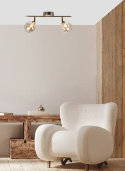 Lampa sufitowa Rodia listwa patynowy  2x40W G9 klosz bursztynowy