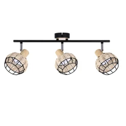 Lampa sufitowa Tajga listwa  czarny+drewniany 3x40W E14 klosz czarny+drewniany