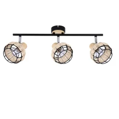 Lampa sufitowa Tajga listwa  czarny+drewniany 3x40W E14 klosz czarny+drewniany