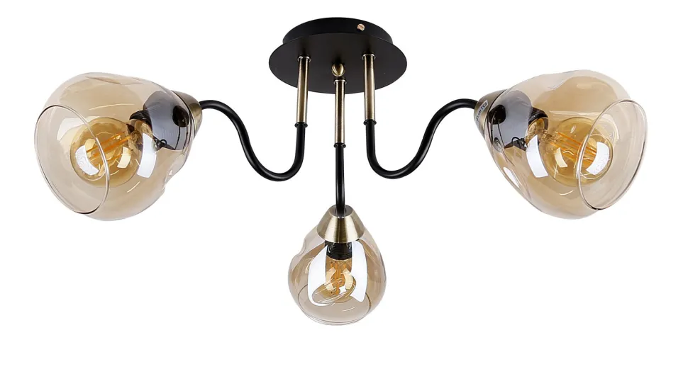 Lampa sufitowa Unica czarny+złoty 3x40W E27 klosz dymiony