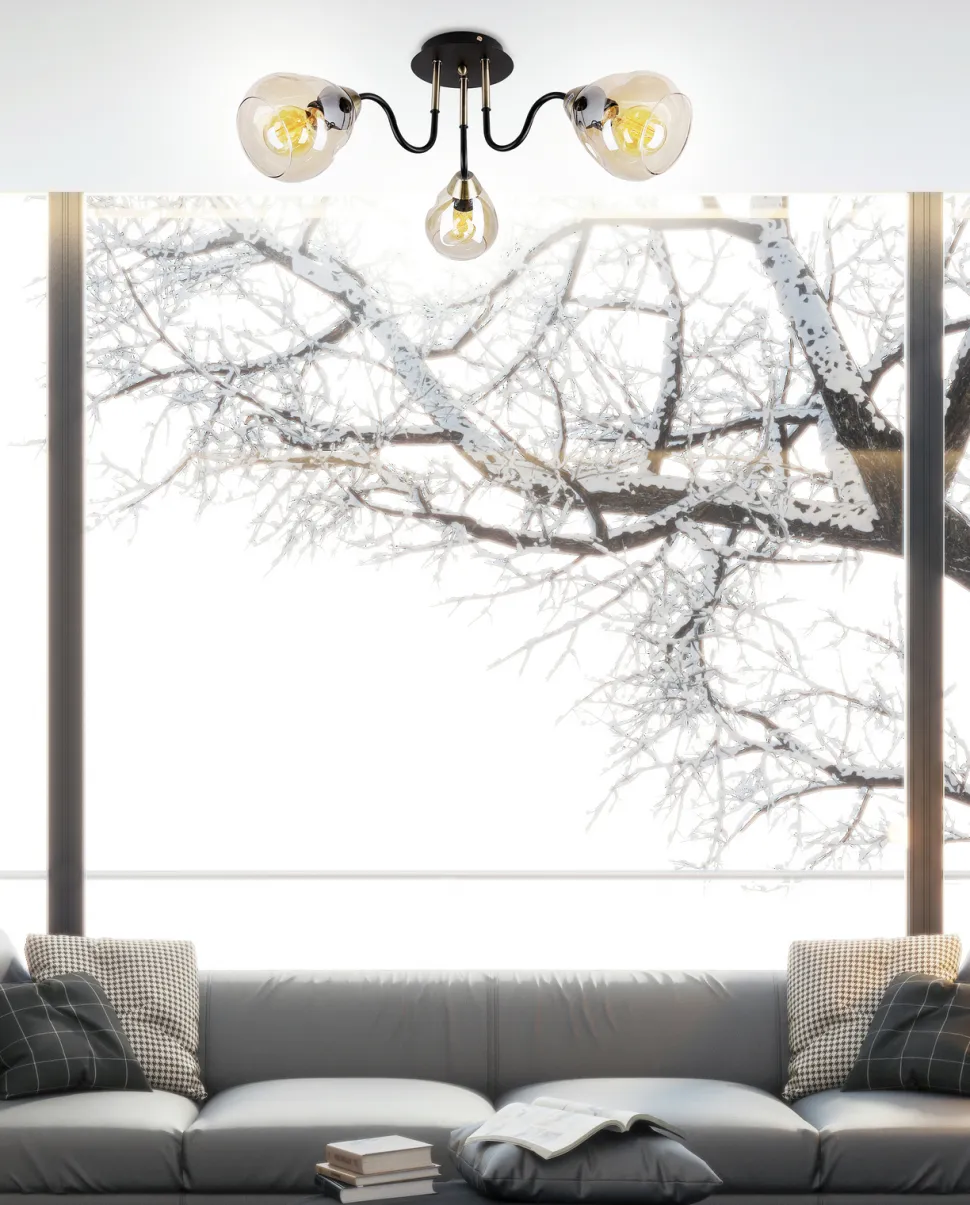 Lampa sufitowa Unica czarny+złoty 3x40W E27 klosz dymiony