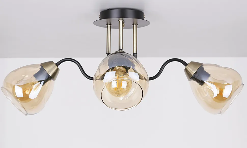 Lampa sufitowa Unica czarny+złoty 3x40W E27 klosz dymiony