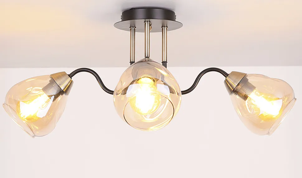 Lampa sufitowa Unica czarny+złoty 3x40W E27 klosz dymiony