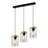 Lampa sufitowa Wels czarny+drewniany  3x40W E27 klosz dymiony