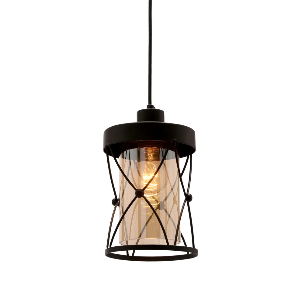 Lampa wisząca Agar czarny 1x60W E27 klosz bursztynowy