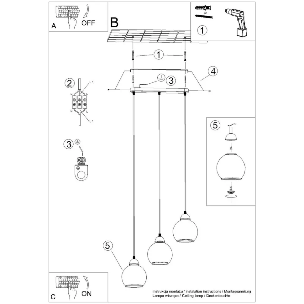 Lampa wisząca ALINO 3 czarna