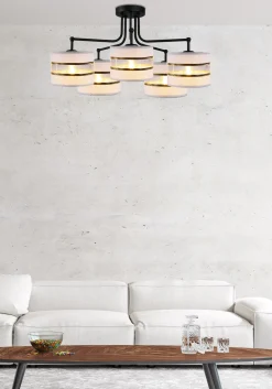 Lampa wisząca Andy czarny 5x40W E27  abażur szary+złoty