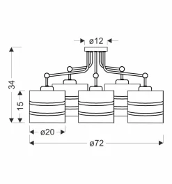 Lampa wisząca Andy czarny 5x40W E27  abażur szary+złoty