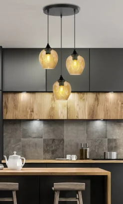 Lampa wisząca Aspa czarny talerz 3x40W  E27 klosz brązowy