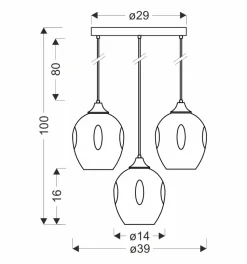 Lampa wisząca Aspa czarny talerz 3x40W  E27 klosz brązowy