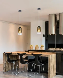 Lampa wisząca Aspra czarny 1x60W E27  klosz bursztynowy