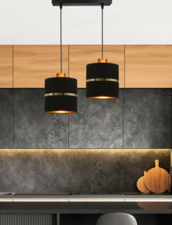 Lampa wisząca Assam czarny+złoty 2x60W  E27 abażur czarny+złoty pasek