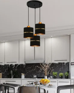 Lampa wisząca Assam talerz czarny+złoty  3x60W E27 abażur czarny+złoty pasek