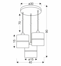 Lampa wisząca Assam talerz czarny+złoty  3x60W E27 abażur czarny+złoty pasek