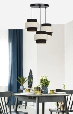 Lampa wisząca Benta czarny talerz 3x40W  E27 abażur czarny+kremowy